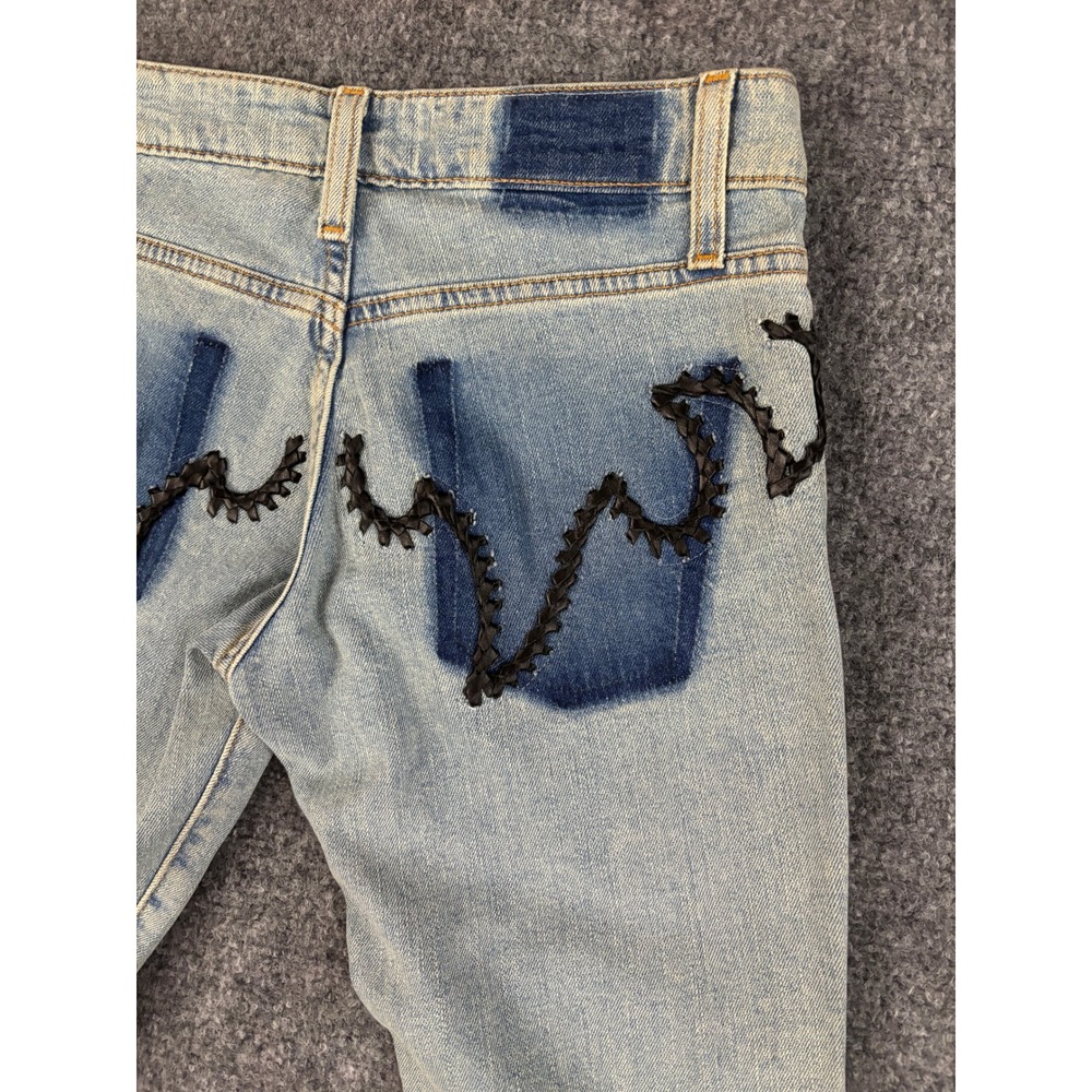 Michelle Julene Couture Upcycled Denim Jeans Leather Applique Western 26 - Picture 15 of 16